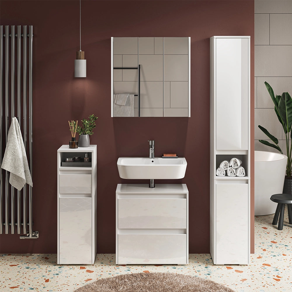 Vicco Armadio per il bagno Bianco 30.2 x 191.5 cm con ante e vano a giorno