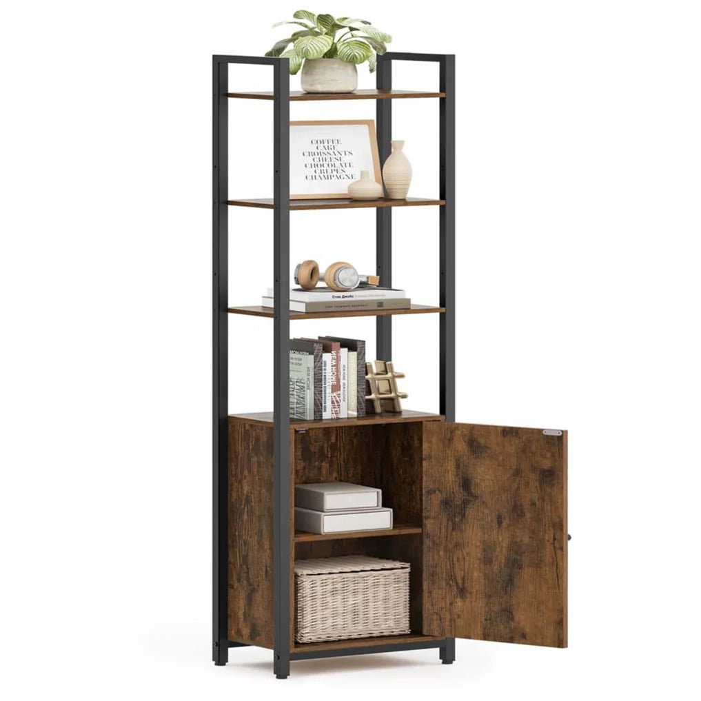 Libreria verticale a 6 ripiani con anta struttura in metallo ripiani regolabili 24 x 40 x 159,5 cm per soggiorno/camera da letto marrone 12_0004283