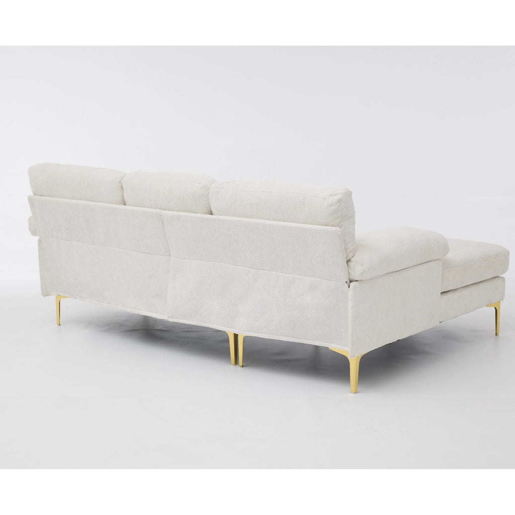 Divano angolare reversibile 3 posti con cuscini e braccioli, in ciniglia, Beige, 187.5 × 130 × 79 cm