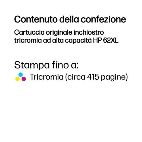 HP Cartuccia originale inchiostro tricromia ad alta capacità 62XL