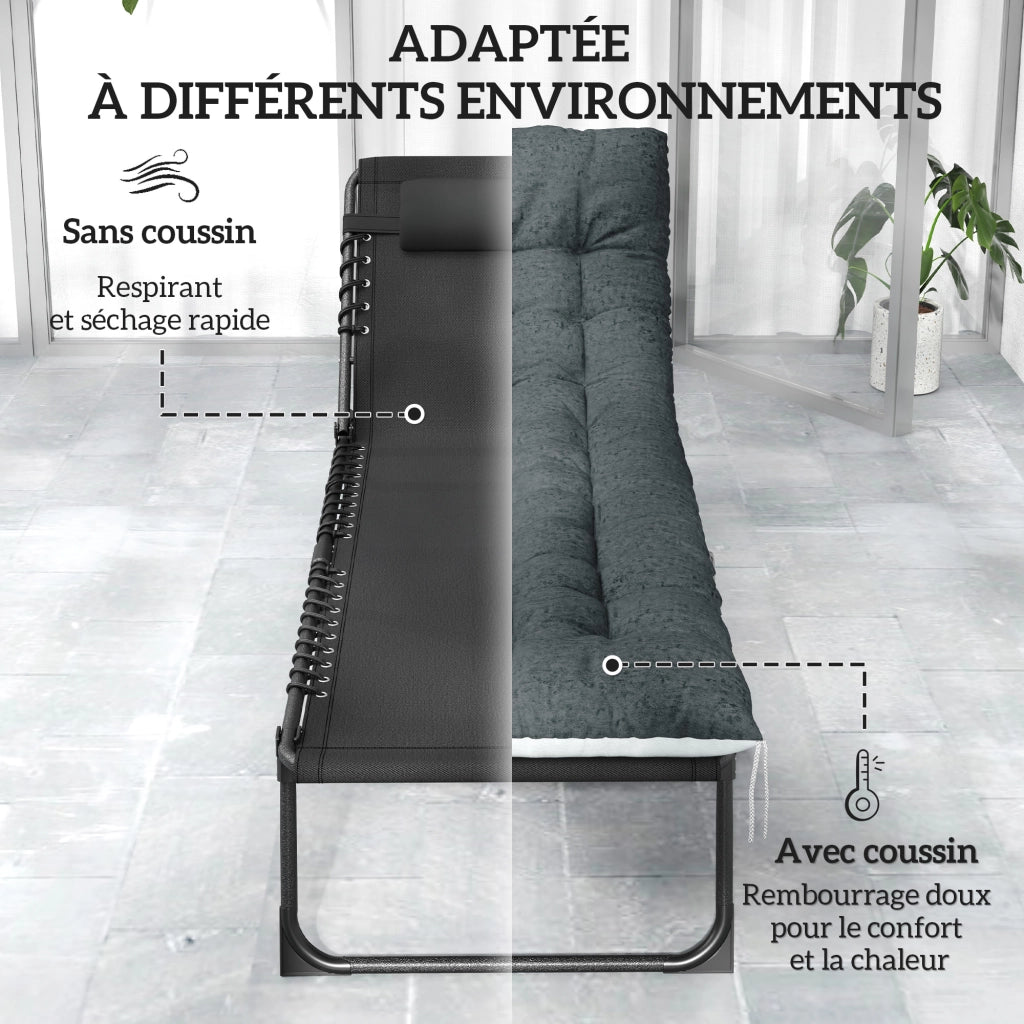 Lettino prendisole pieghevole e regolabile con cuscino ¨C zephmum ¨C grigio 60x190x31cm