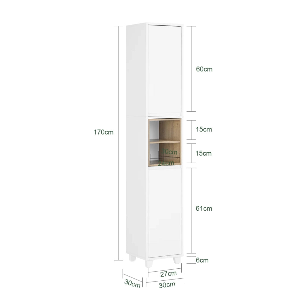 Mobile a colonna bagno salvaspazio Mobile alto con 2 ante Mobile bagno stretto 30x30x170cm Bianco BZR147-W