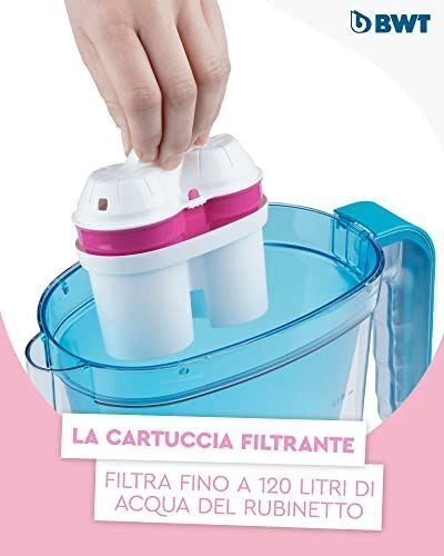 BWT 125258570 Vida Caraffa Filtrante 2,6 l Filtro Mg2 con Magnesio Anti Calcare BPA Free colore Petrol