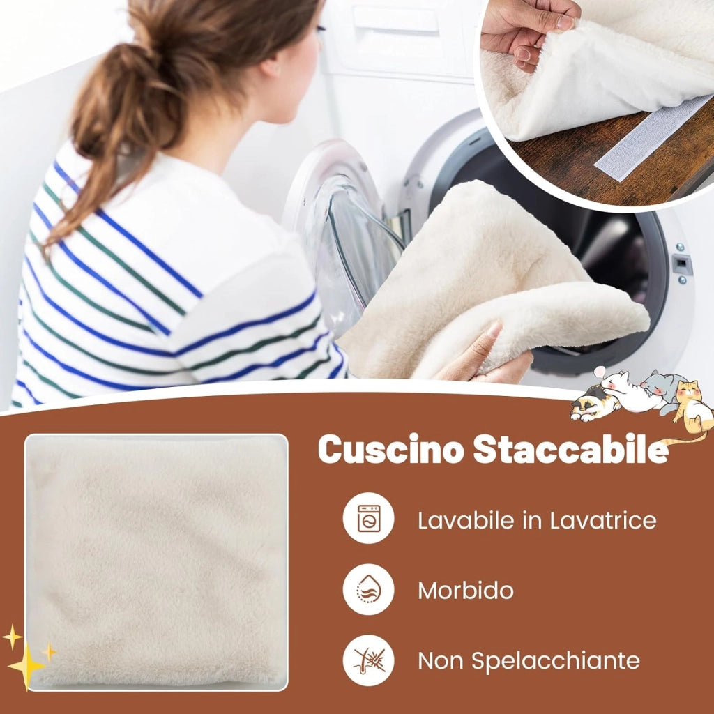 Tavolino da Salotto, Tavolino Multisuo con Tiragraffi, Cuscino Rimovibile Lavabile e Giocattolo Appeso, Mobili Moderni per Soggiorno e Camera da Letto, Marrone Rustico