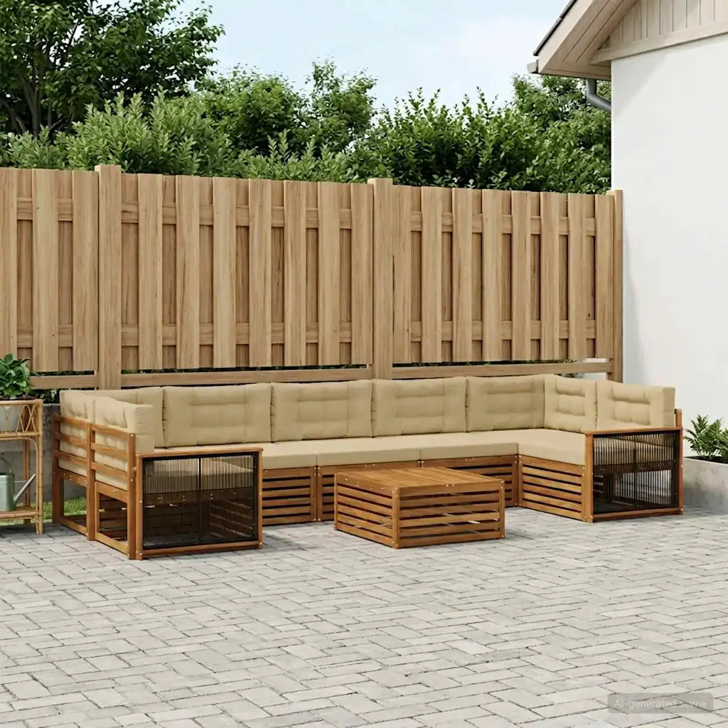 Set di divani da esterno con cuscino 8 pcs Naturale e Beige 3383146