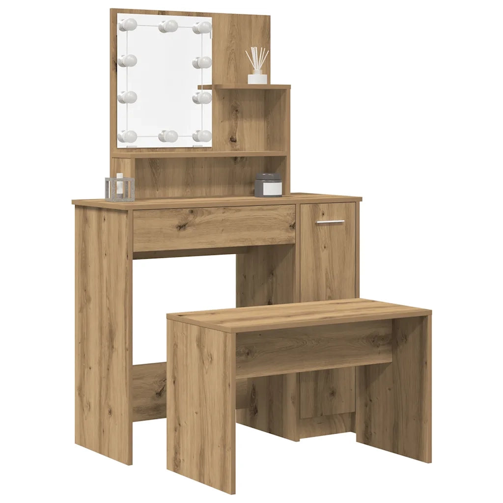 Set Toeletta con LED Rovere Artigianale in Legno Multistrato