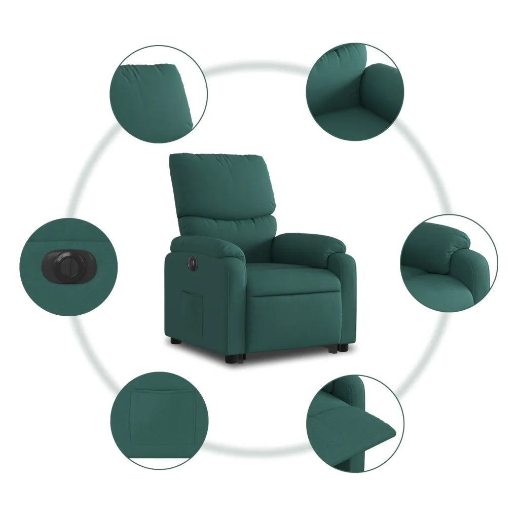 Poltrona Alzapersona Reclinabile Elettrica Verde Scuro Tessuto 3204854