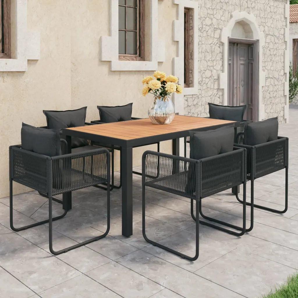 Set da Pranzo da Giardino 7 pz in Rattan PVC Nero e Marrone 3060109
