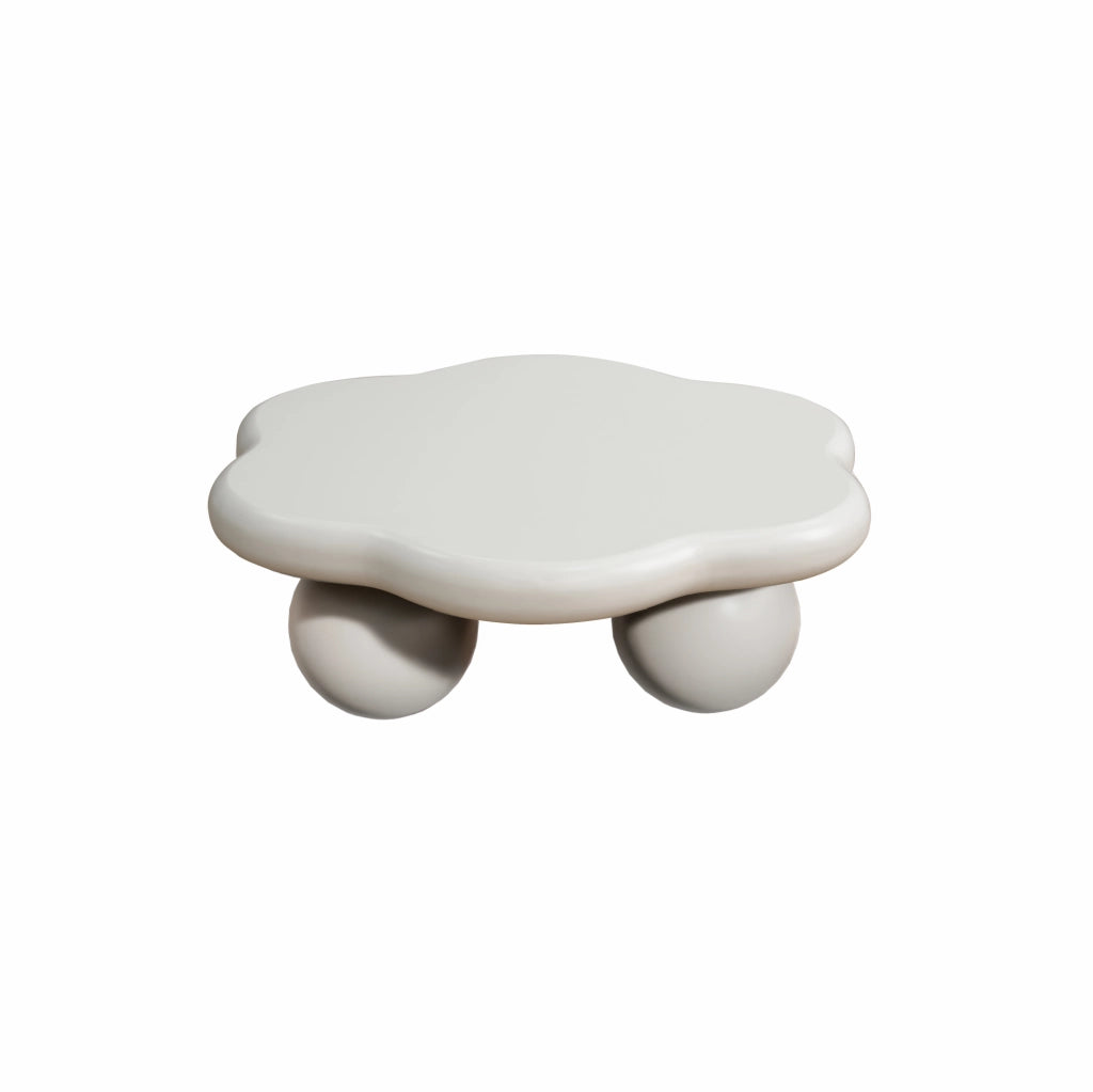 Tavolino da caffè 79x79x31 cm a forma di nuvola con gambe sferiche in MDF e plastica crema