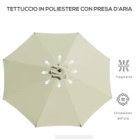 Ombrellone da Giardino Inclinabile a 8 Stecche con Manovella, in Metallo e Poliestere, Ø295x250 cm, Beige