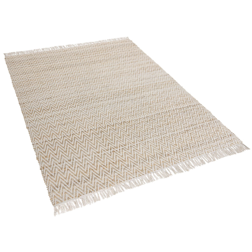 Tappeto in juta beige e cotone 140 x 200 cm intrecciato a mano con frange Boho soggiorno camera da letto