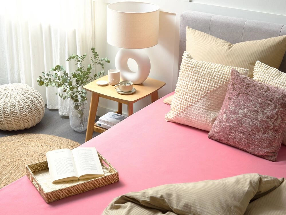 Lenzuolo con angoli cotone rosso corallo 200 x 200 cm con bordi elastici modello classico a tinta unita camera da letto classica