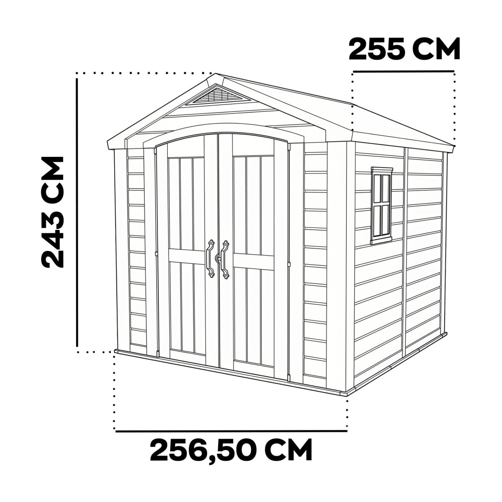 Factor 8x8  - Casetta da Giardino 256,50x243x255 cm 2 Ante per deposito attrezzi finitura effetto legno  in Resina Beige