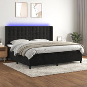 Letto a Molle con Materasso e LED Nero 200x200 cm in Velluto