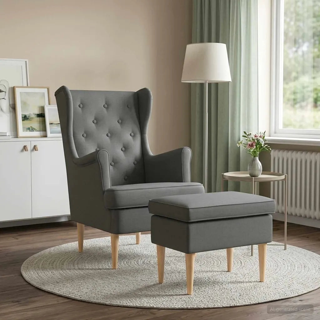 Poltrona con Ottomano 2 pz Grigio Scuro Tessuto 3418807