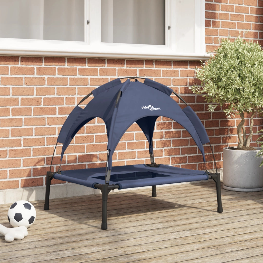 Letto Rialzato per Cani con Tetto Rimovibile Blu Navy L Acciaio