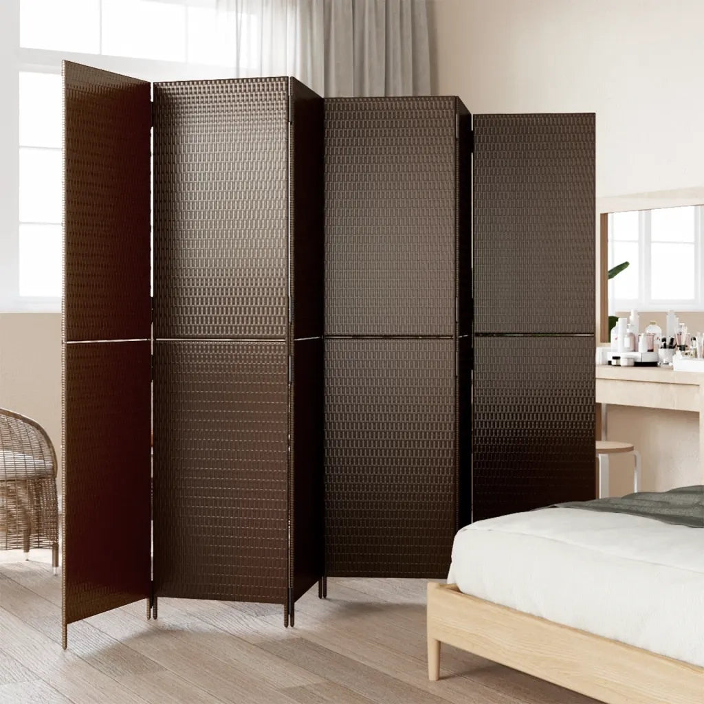 Divisorio per Ambienti | Divider per stanze | Paravento a 6 Pannelli Marrone in Polyrattan