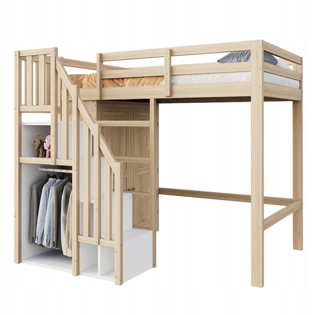 Letto a castello 90x200 - Xylo - Con armadio e scala, in legno