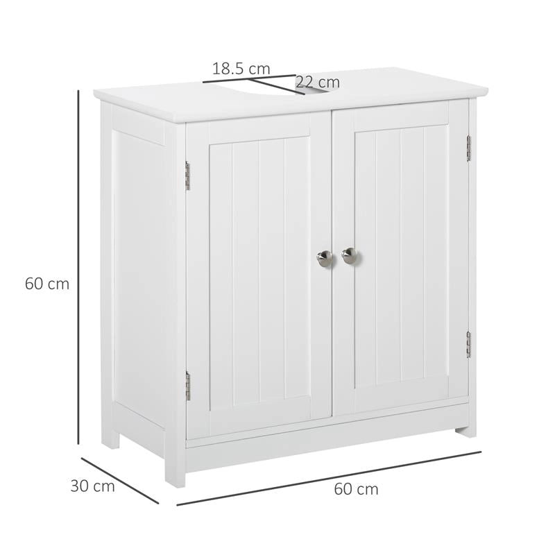 MOBILE SOTTOLAVABO A 2 ANTE CON RIPIANO REGOLABILE E INTAGLIO A U, 60X30X60 CM, BIANCO
