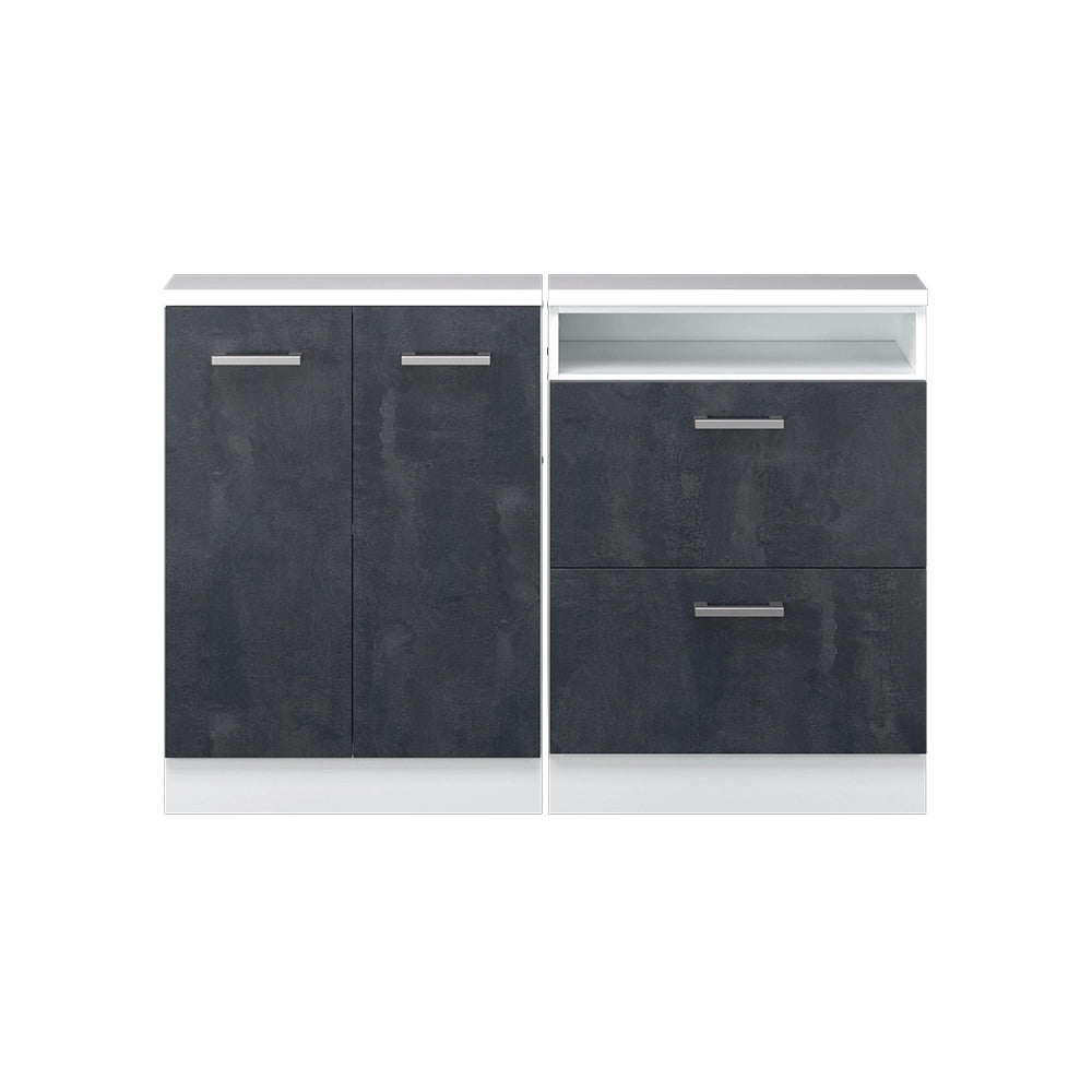 Mobile cucina sottotetto R-Line Calce nera/Bianco 120 cm Set di 2 Vicco