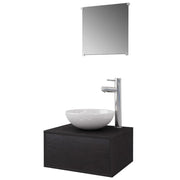 Set Mobili da Bagno | Armadio da bagno 4 pz con Lavabo e Rubinetto Nero