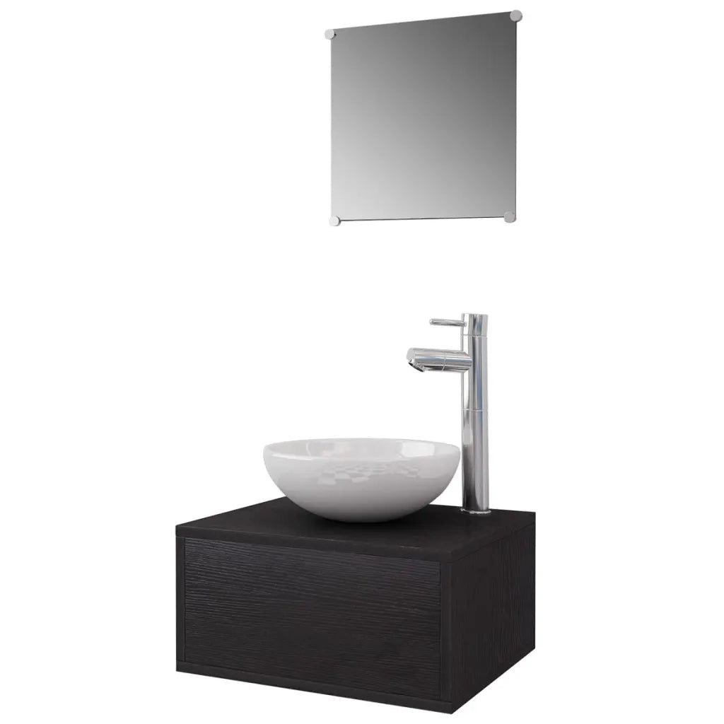 Set Mobili da Bagno | Armadio da bagno 4 pz con Lavabo e Rubinetto Nero