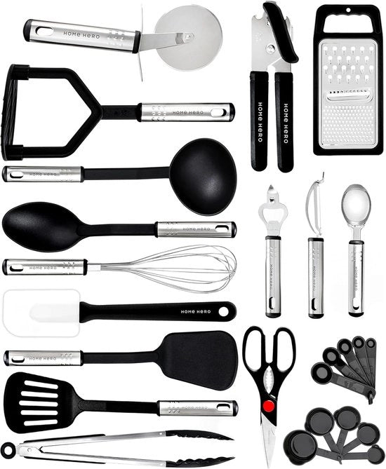 Set di accessori da cucina - Rivestimento antiaffammatore - 10 pezzi - Acciaio inossidabile e silicone