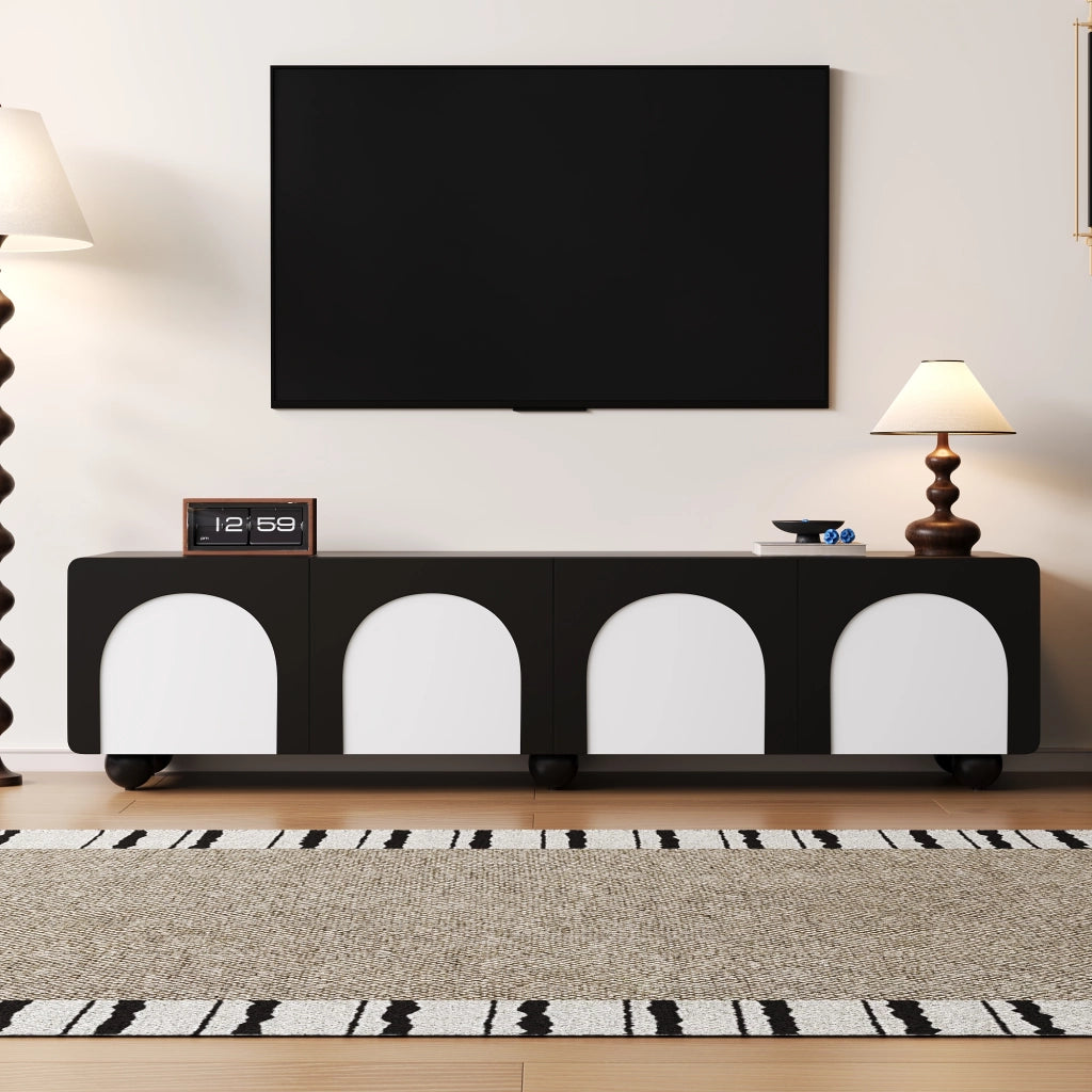 Mobile TV con 2 Cassetti e 2 Ante; Passacavi; Stile Moderno; 180??38??45 cm; in MDF; Nero e Bianco
