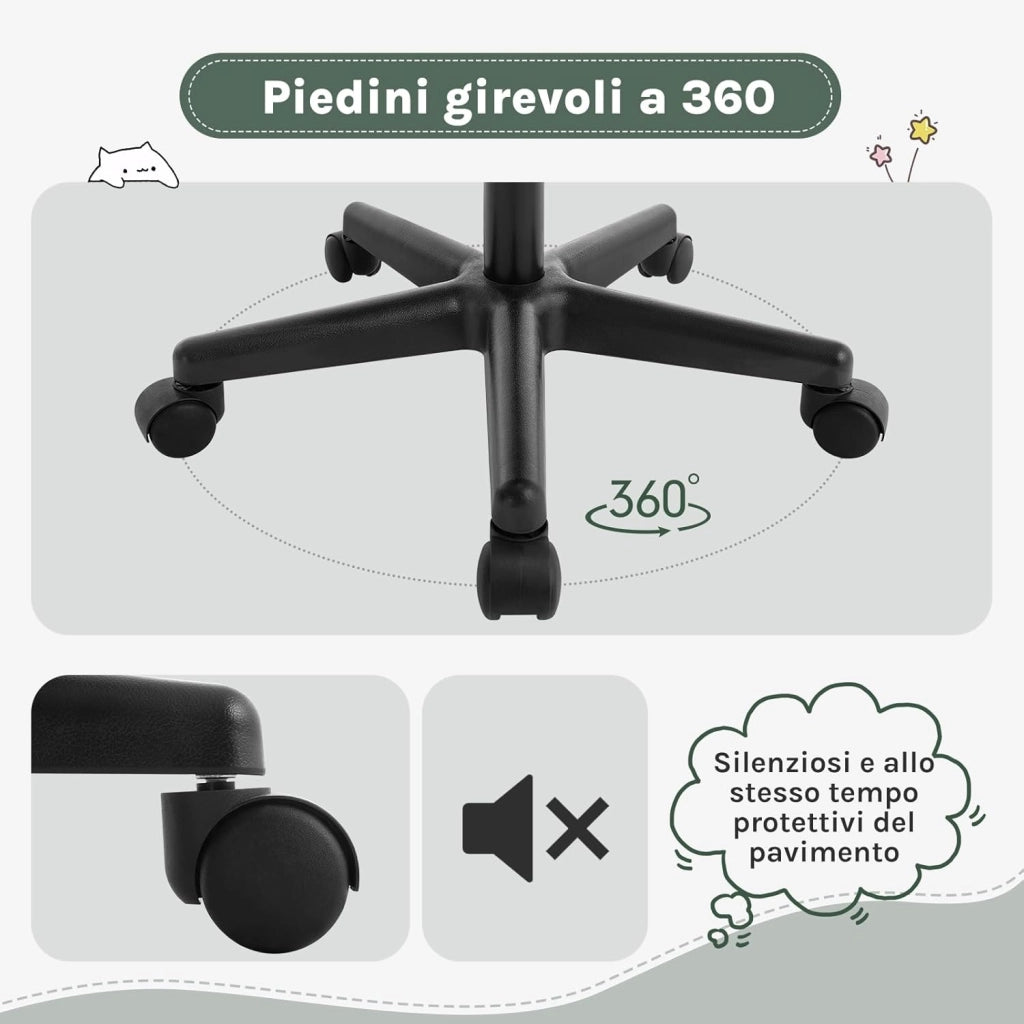 Sedia da Scrivania per Bambini, Sedia da Studio Girevole, Sedie Ergonomica con Ruote, Tessuto a Rete Traspirante, Sgabello Girevole con Schienale Regolabile Automaticamente, Nero, K0003BS