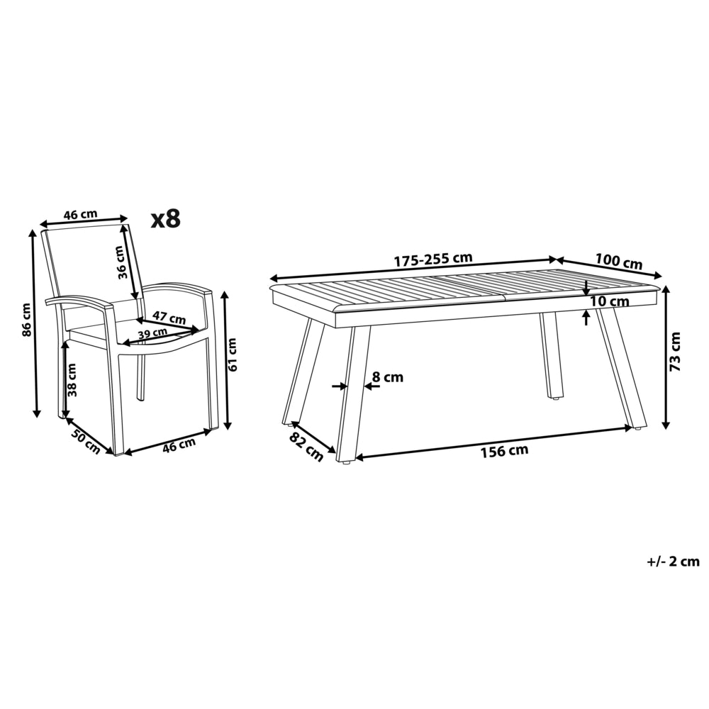 Set da pranzo 8 posti Bianco con tavolo grigio 6 sedie Giardino Patio Terrazza