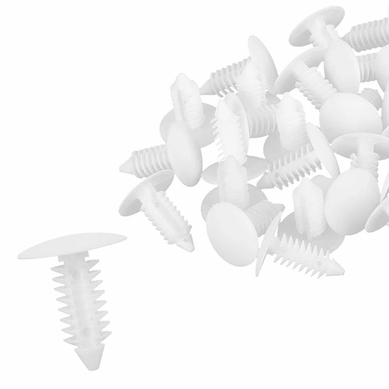 Set di Viti a Gancio 30 - Plastica - Diametro Foro 7 mm - Per Auto/Moto - Lunghezza Totale 24 mm - Adattatore per Spatini/Bumper - Clip di Montaggio
