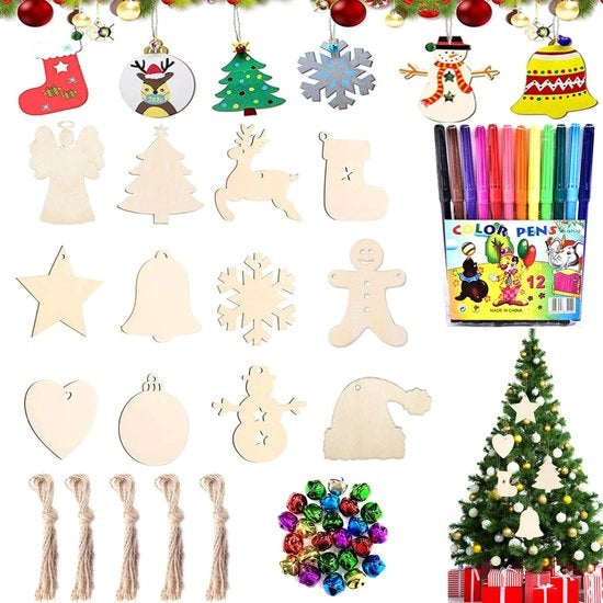 Decorazione di Natale in Legno - 90 Pezzi - Albero di Natale Decorativo - Decorazione da Fai da Te - Angelo in Legno - Attività Creativa - Alta Qualità - Decorazione di Natale