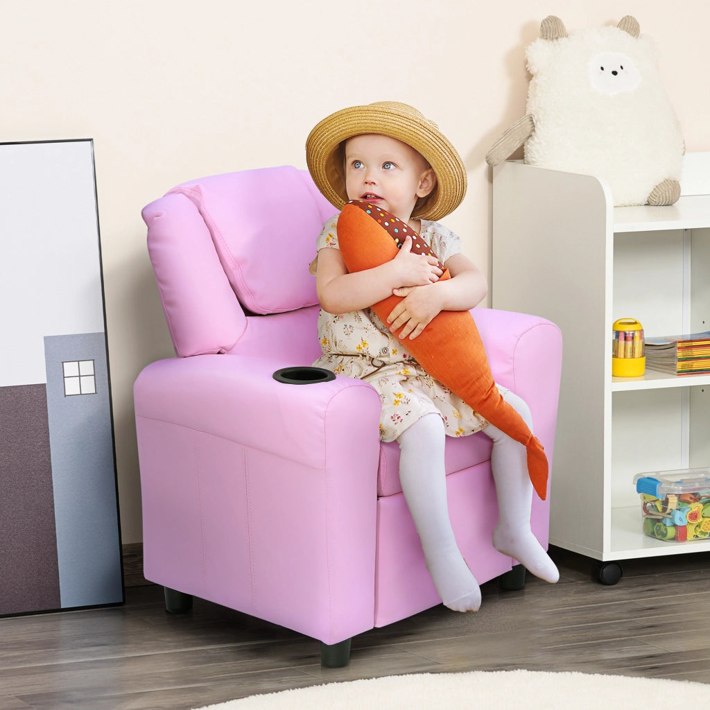 Divanetto per bambini ¨C zephmum ¨C rosa con braccioli e porta bevande
