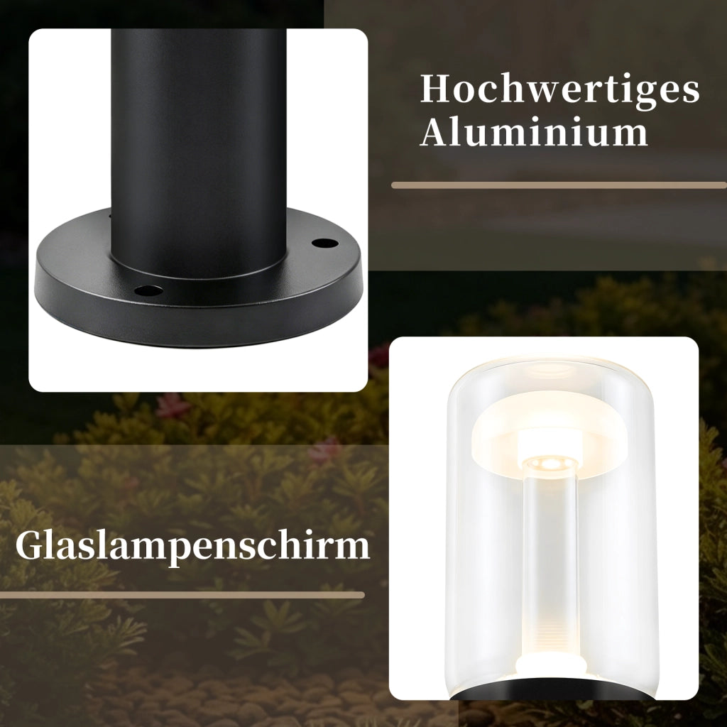 ZMH Lampada da Giardino Esterna a Palo 10W Nero H.40cm 3000K Vetro per Viali Camino
