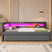 Letto daybed con LED, letto estraibile e porte USB Type-C, 90x200 cm, grigio