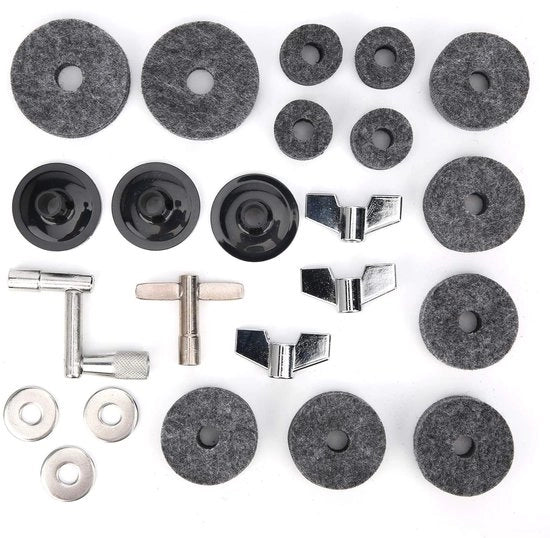 Set di accessori completo per tamburi - 23 pezzi - Accessori per tamburi - Set di viti e anelli per viti - Manubri e chiavi a Z - Chiave a T - Adatto per batterie - Accessori per batterie