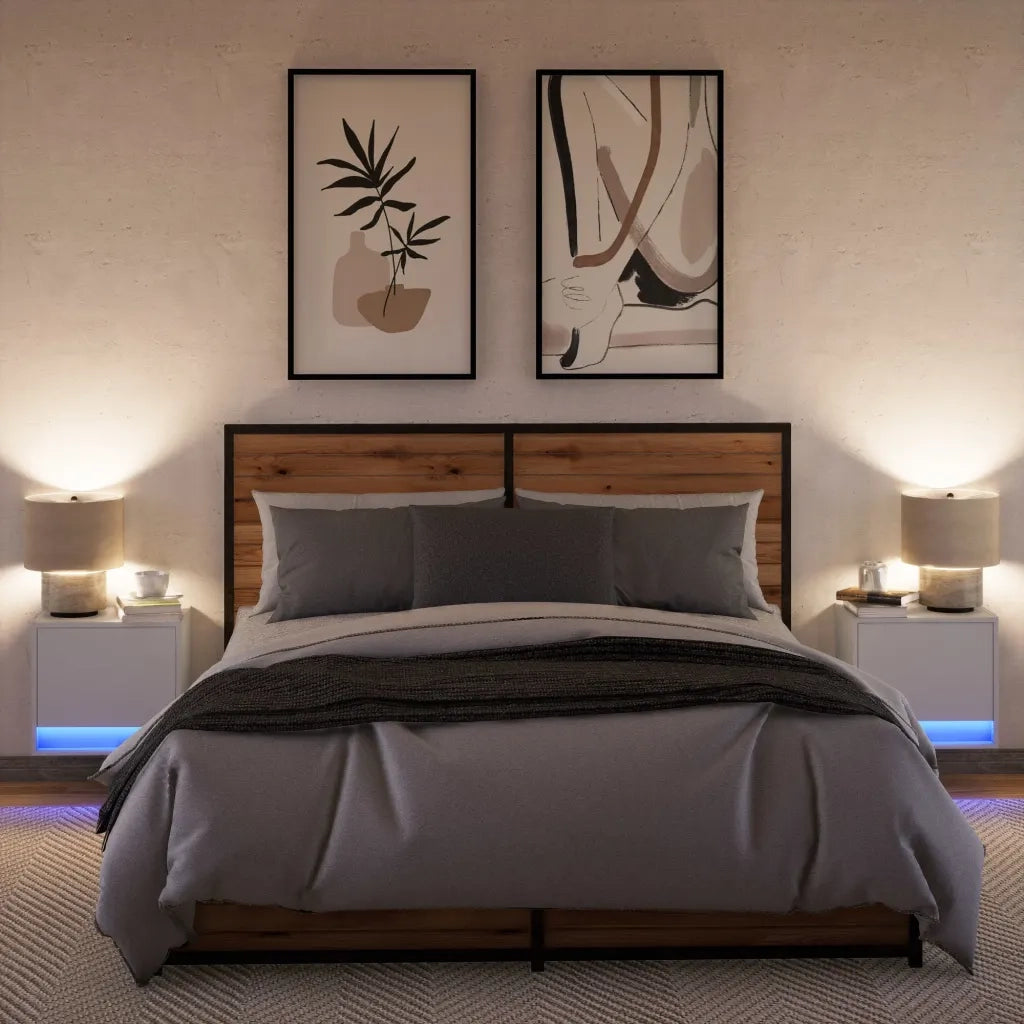 Comodini a Parete con Luci LED 2 pz-Set di 2 Tavolino da notte Bianchi 943339