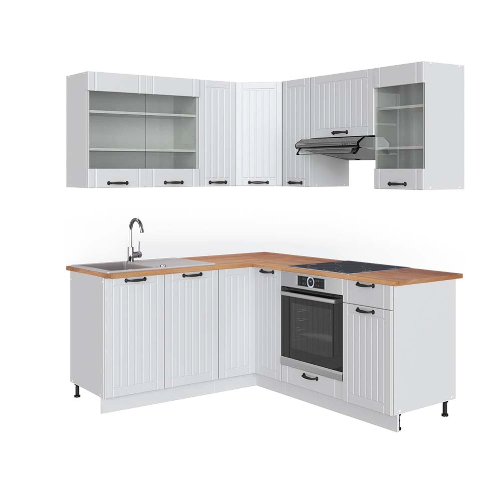 Cucina angolare completa Fame-Line Bianco rustico/Bianco 190 x 60 cm, PL Rovere Vicco