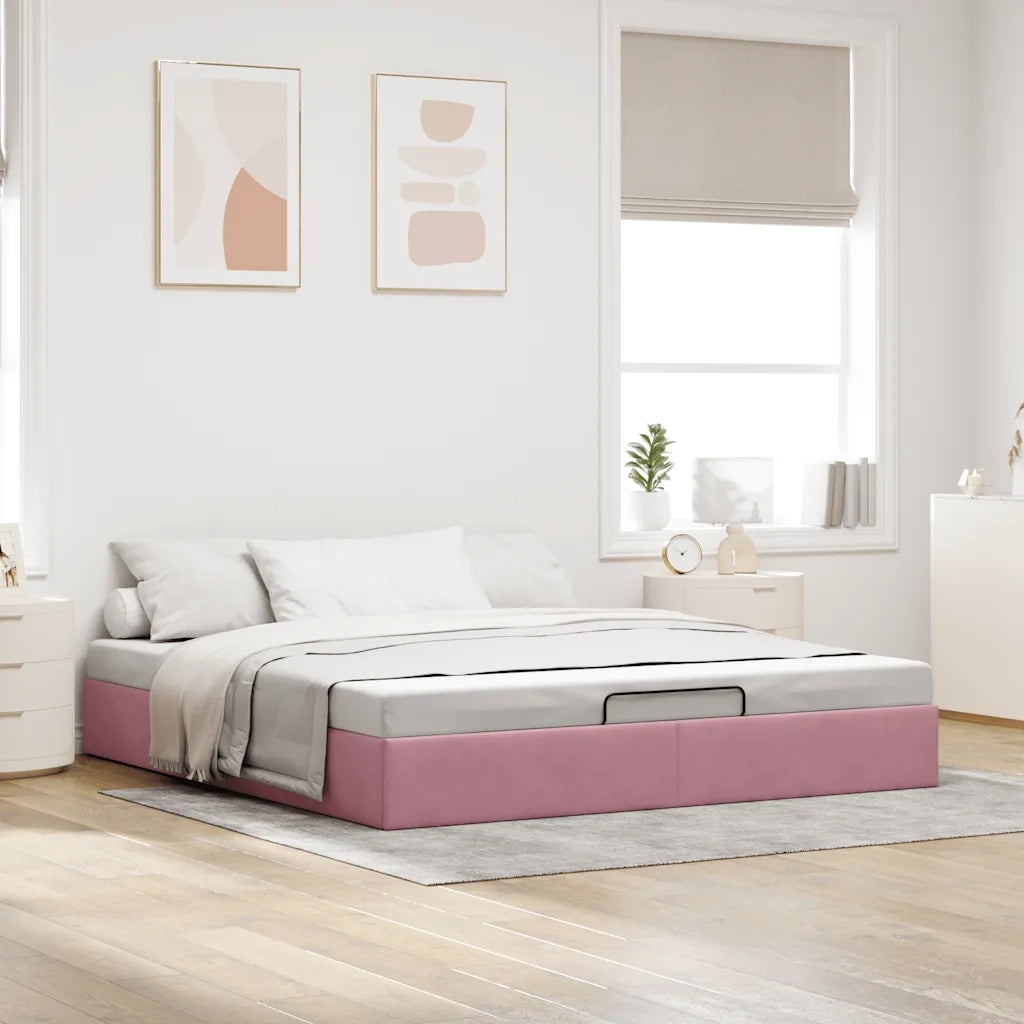 Struttura Letto Pouf senza Materasso-Giroletto Rosa 200x200 cm in Velluto