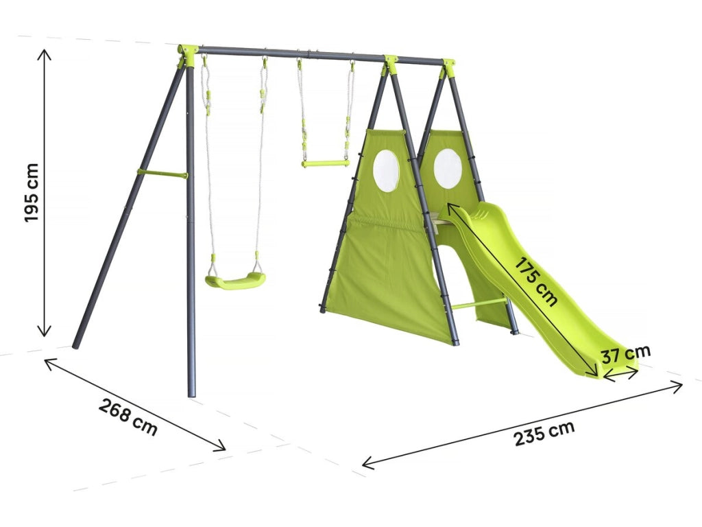 Struttura di gioco in metallo "Kylian" con scivolo - 4 apparecchi - Verde