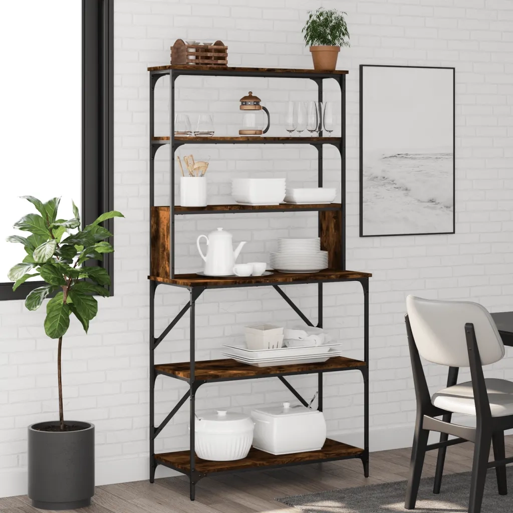 Scaffale Cucina 6 Ripiani Rovere Fumo 90x40x180cm Multistrato 834222