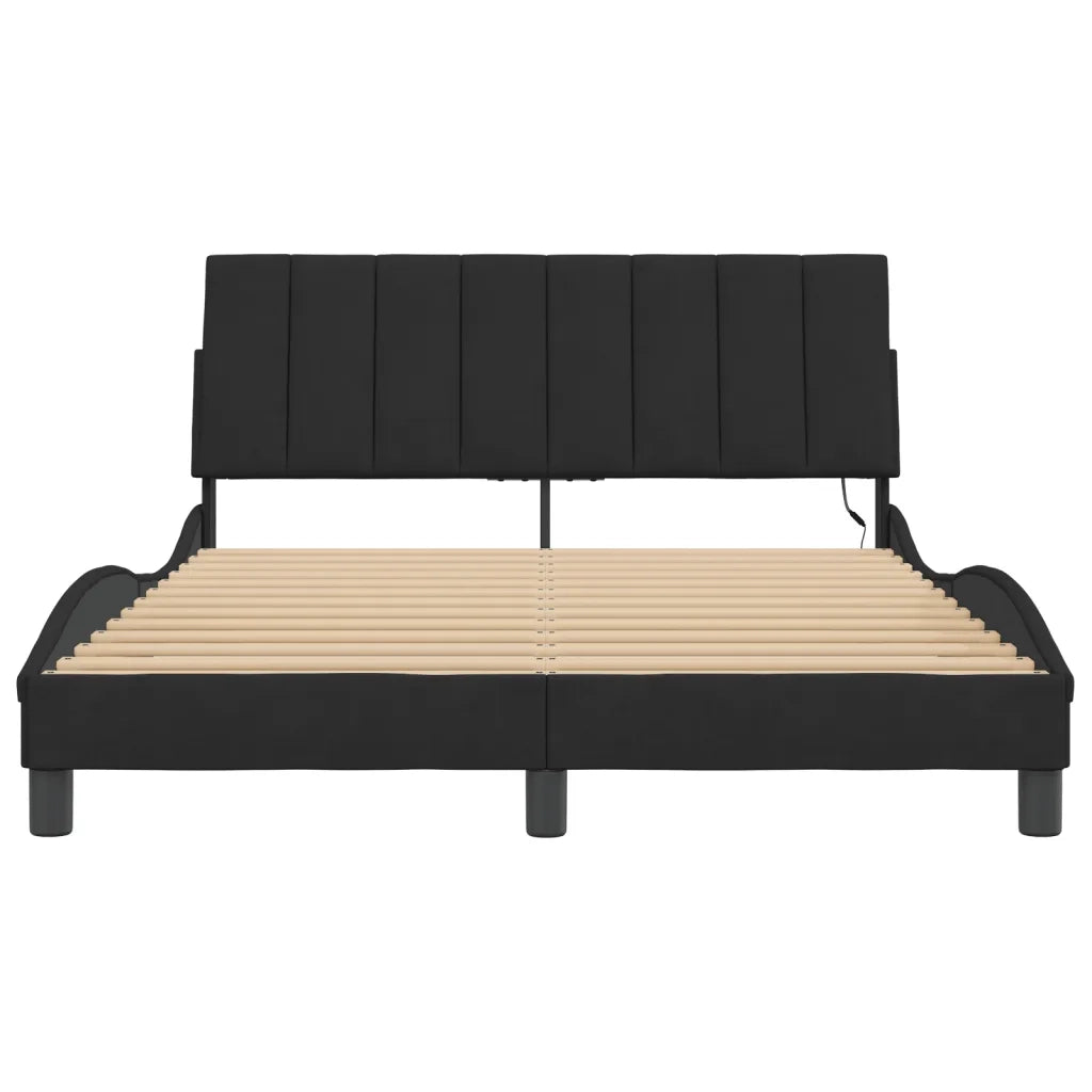 Giroletto con LED senza Materasso-Struttura Letto Hanko Nero 140x200 cm in Velluto