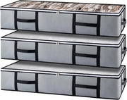 Set di 3 Opacchi per Sotto il Letto - Tela Non Tessuta - Con Maniglia - Per Coperte Abiti Cuscini Giochi - Grigio - 100 x 46 x 19 cm