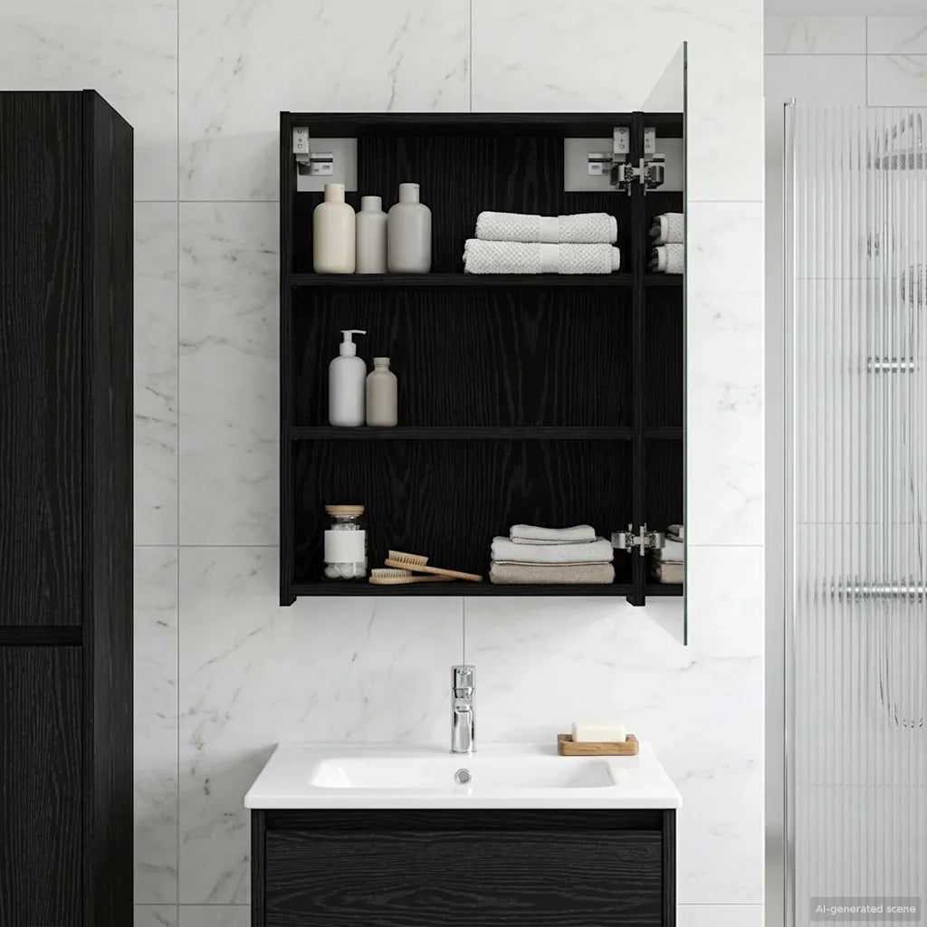 Mobiletto per specchio da bagno Rovere Nero 50 x 14,5 x 70 cm