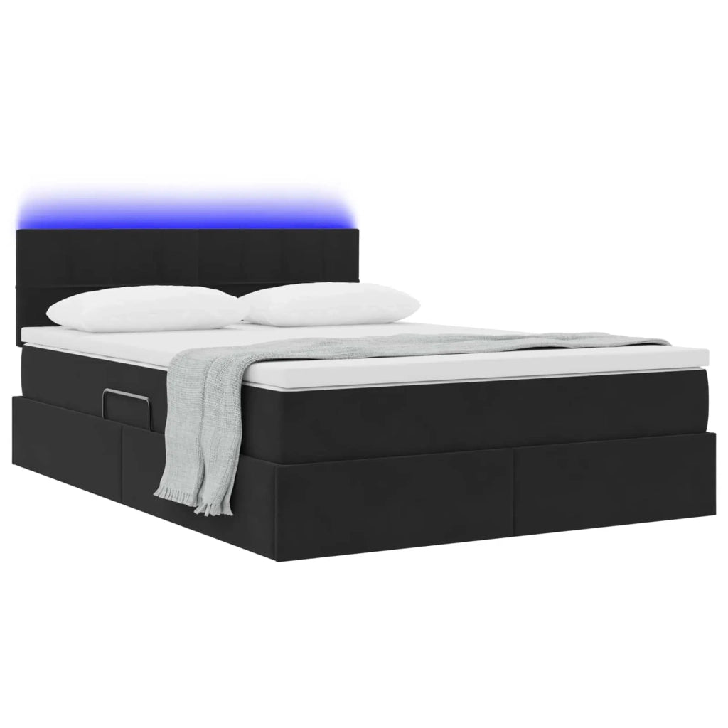 Letto con contenitore LED e materasso Nero 140 x 200 cm Velluto
