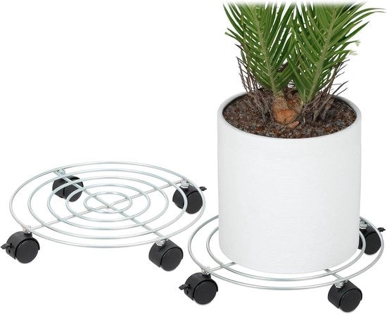 Set di sostegno per piante da 2 supporti per vaso Ø 32 cm con ruote e rullo interno in acciaio inossidabile