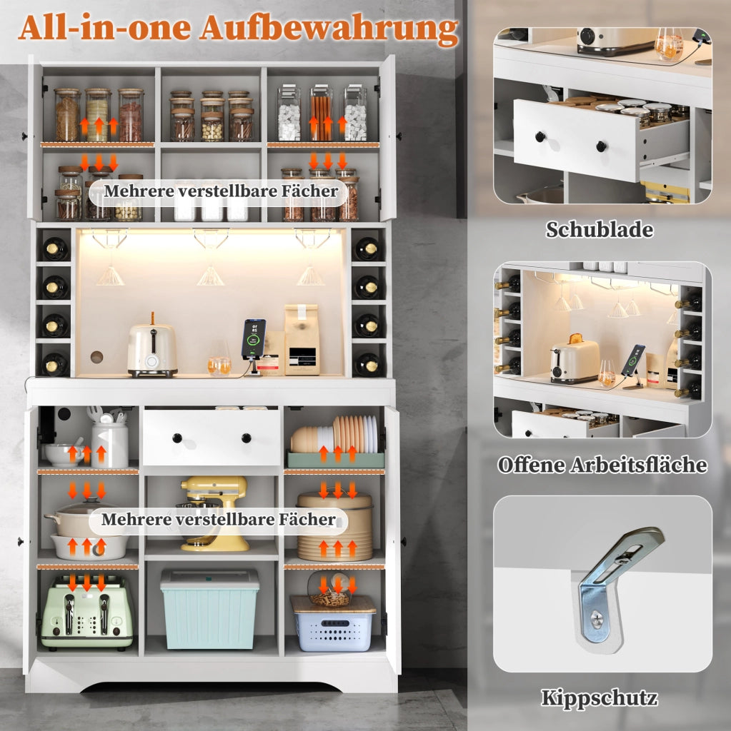 Buffet cucina con LED controllato da app; prese integrate; 180 x 105 x 40 cm; bianco