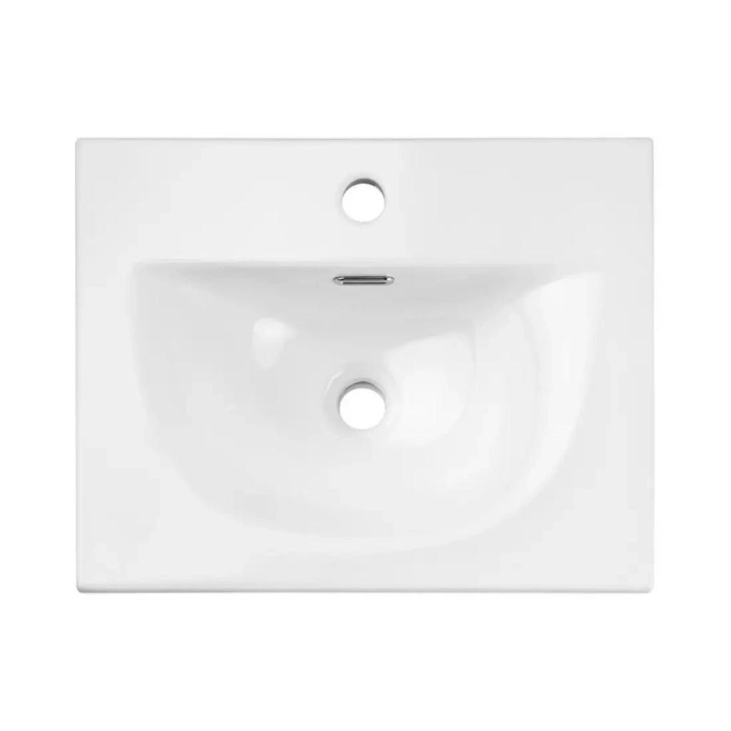 Insieme VANO cashmere e bianco 50cm: mobile sottolavabo con cassetti scanalati verticalmente + lavabo incassato bianco