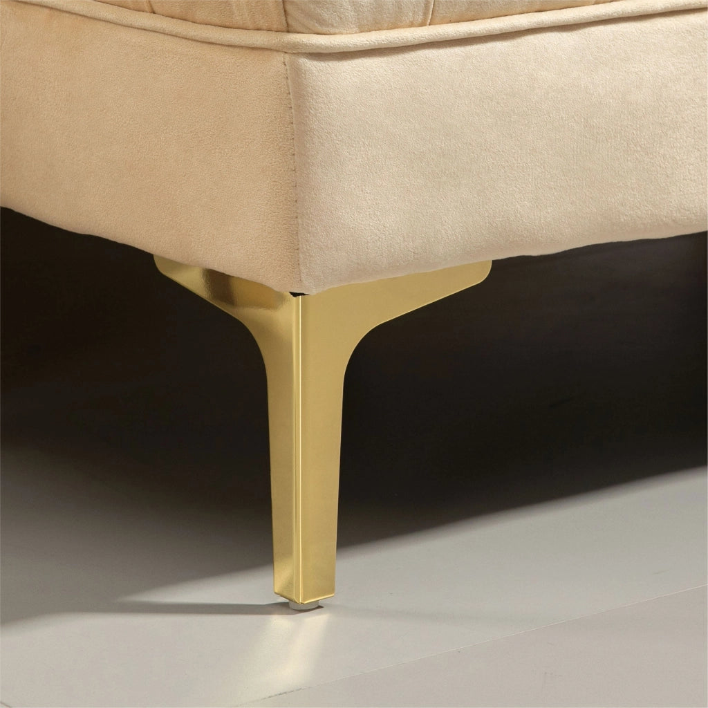 Panca Fondo Letto Imbottita con Rivestimento Trapuntato in Effetto Velluto 118x45x42 cm Beige