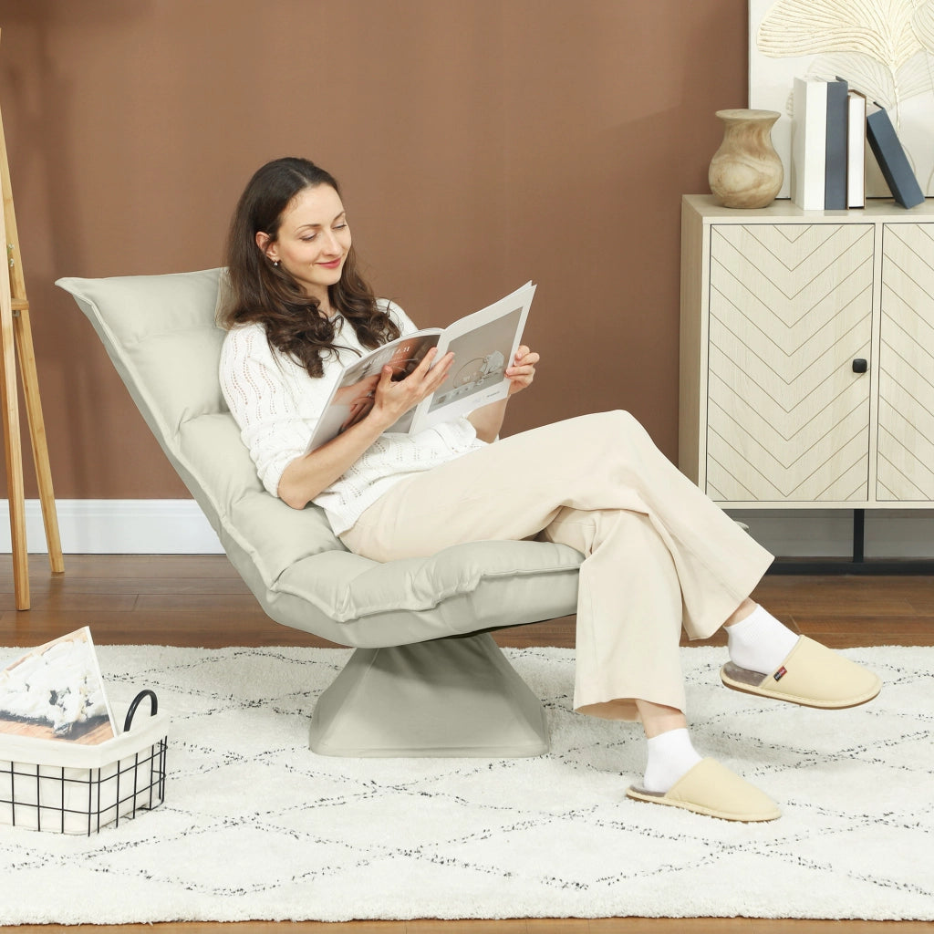 Poltrona in Tessuto Imbottita Girevole a 360¡ã e Reclinabile a 3 Livelli 62x70x95cm, Beige